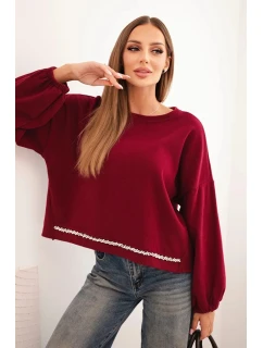 Dámska mikina s ozdobným lemom v spodnej časti bordová