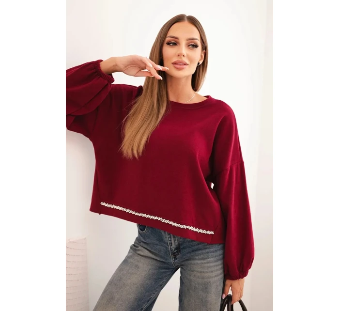 Dámska mikina s ozdobným lemom v spodnej časti bordová