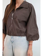 Dámska bavlnená bunda typu bomber na zips, hnedá Dámska bavlnená bunda typu bomber na zips, hnedá