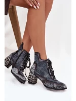 Kožené dámské kotníkové boty na podpatku model 21713970 šedé - Maciejka