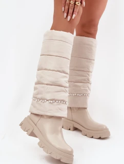Dámské zimní kozačky s korálky světlá béžová model 21714762 - Boto