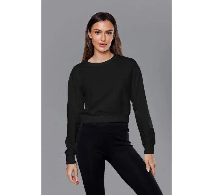 Tenká krátká černá dámská tepláková mikina model 18378913 - J.STYLE Tenká krátká černá dámská tepláková mikina model 18378913 - J.STYLE