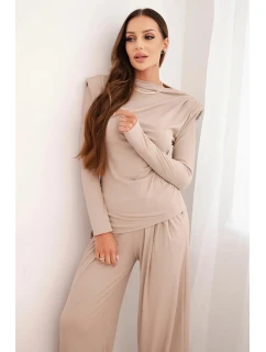Dámský bavlněný komplet s blůzou a širokými kalhotami model 21472125 - K-Fashion