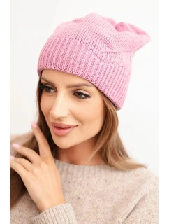 Dámská zimní čepice s vlnou a žebrovaným vzorem model 21783077 tmavě růžová - K-Fashion
