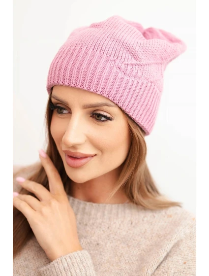 Dámská zimní čepice s vlnou a žebrovaným vzorem model 21783077 tmavě růžová - K-Fashion