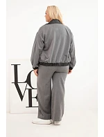 Dámska súprava vo veľkosti Plus Size s mikinou na zips a širokými nohavicami v grafitovej farbe