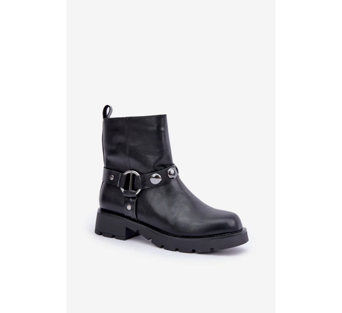 Botki Na Płaskim Obcasie Ocieplane Z Ozdobnymi Paskami Czarne Felilania Botki Na Płaskim Obcasie Ocieplane Z Ozdobnymi Paskami Czarne Felilania