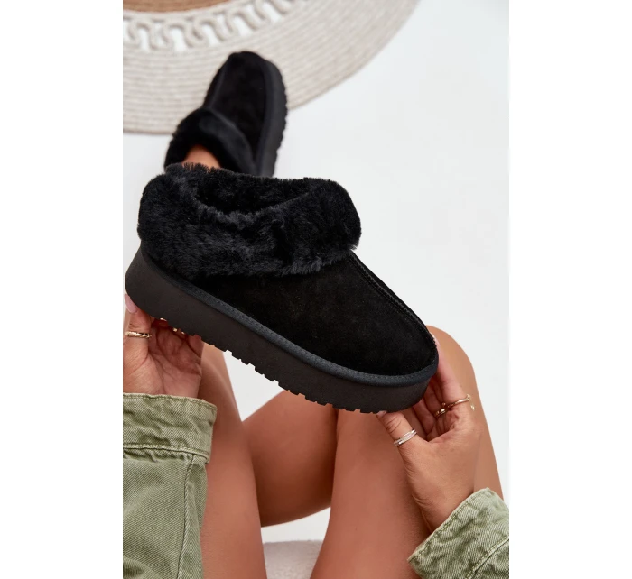 Kožené semišové sněhule dámské s kožešinou Černé model 21709719 - Boto Kožené semišové sněhule dámské s kožešinou Černé model 21709719 - Boto