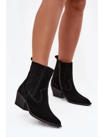 Semišové kovbojské kotníkové boty dámské na podpatku zateplené černé model 21714846 - Boto Semišové kovbojské kotníkové boty dámské na podpatku zateplené černé model 21714846 - Boto