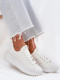 Lee Cooper dámske tenisky s vyšívanou platformou - biele