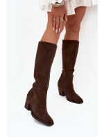 Dámske čižmy na podpätku so zipsom Lissara - čokoláda, eko semiš Dámske čižmy na podpätku so zipsom Lissara - čokoláda, eko semiš