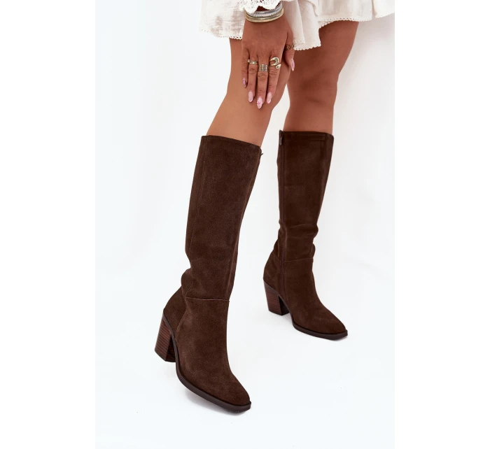 Dámske čižmy na podpätku so zipsom Lissara - čokoláda, eko semiš Dámske čižmy na podpätku so zipsom Lissara - čokoláda, eko semiš