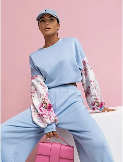 Ležérny set s buffovými rukávmi a širokými nohavicami v modrej farbe (557)