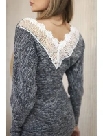 Dámské šaty s 3/4 rukávy a krajkou na zádech černý melanž