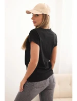 Dámská bavlněná blůza s krátkým rukávem a barevným potiskem černá