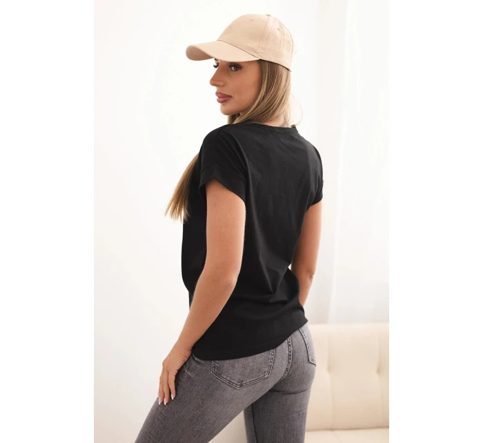 Dámská bavlněná blůza s krátkým rukávem a barevným potiskem černá