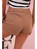 Dámske bavlnené šortky so šnúrkou na stiahnutie camel