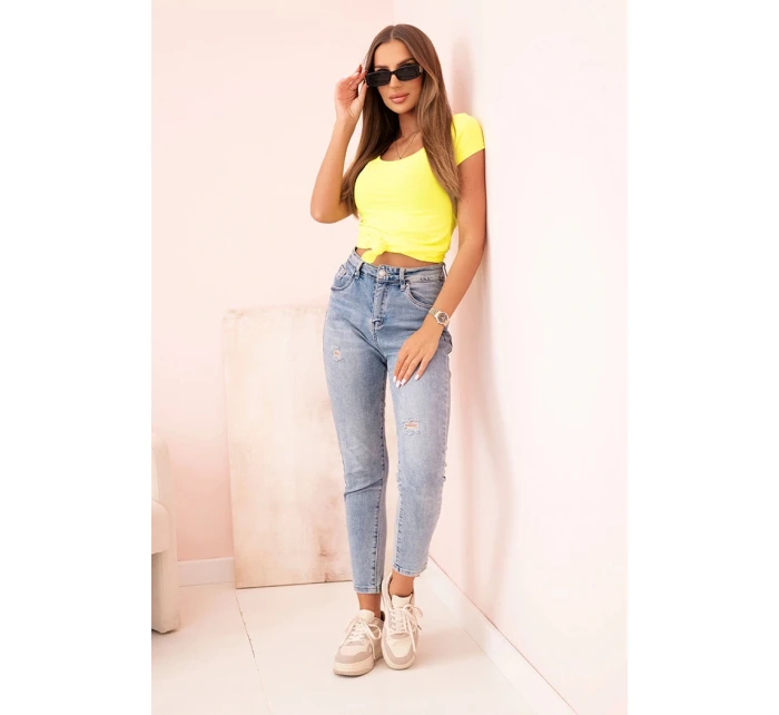 Dámska klasická bavlnená blúzka s krátkymi rukávmi modrá