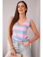 Dámská viskózová model 21961376 blůza v barevných pruzích modrá + světle růžová - K-Fashion