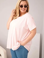 Dámska bavlnená blúzka plus size s krátkymi rukávmi candy pink