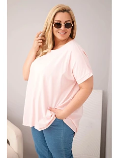 Dámska bavlnená blúzka plus size s krátkymi rukávmi candy pink
