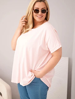 Dámska bavlnená blúzka plus size s krátkymi rukávmi candy pink