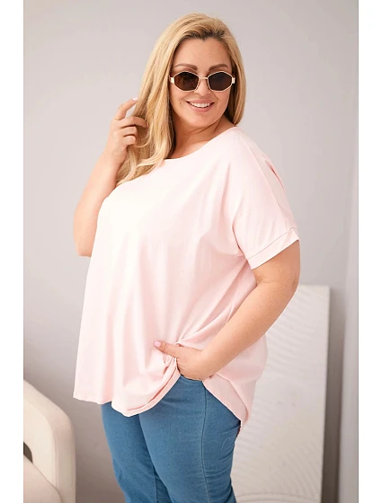 Dámska bavlnená blúzka plus size s krátkymi rukávmi candy pink