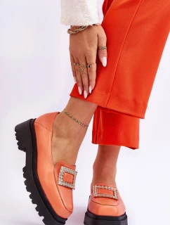 Wygodne Skórzane Mokasyny Pomarańczowe Agathe