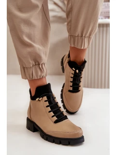 Niskie Botki Damskie Ocieplane Z Eko Skóry Beżowe Erisabelle