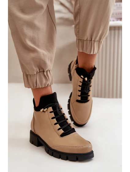 Niskie Botki Damskie Ocieplane Z Eko Skóry Beżowe Erisabelle Niskie Botki Damskie Ocieplane Z Eko Skóry Beżowe Erisabelle