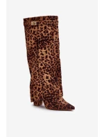 Dámské Kozačky Na Podpatku Kolena Leopardí Hnědé model 21679655 - Boto