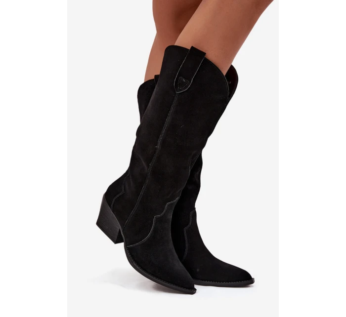 Kožené semišové kozačky dámské zateplené černé model 21714874 - Boto