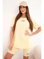 Dámsky bavlnený set s krátkym rukávom a šortkami žltý