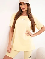 Dámsky bavlnený set s krátkym rukávom a šortkami žltý