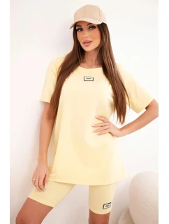 Dámsky bavlnený set s krátkym rukávom a šortkami žltý