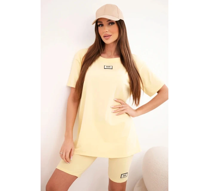Dámsky bavlnený set s krátkym rukávom a šortkami žltý