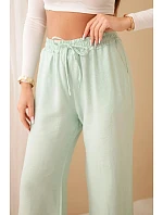 Viskózové nohavice so širokými nohavicami mätovej farby
