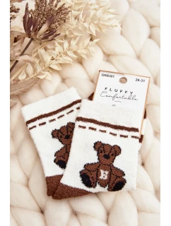Młodzieżowe Ciepłe Skarpety Z Misiem Biało-Brązowe