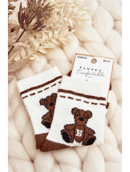 Młodzieżowe Ciepłe Skarpety Z Misiem Biało-Brązowe