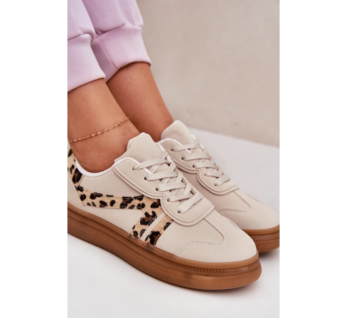 Damskie Sneakersy Na Platformie Panterka Beżowe Totter Damskie Sneakersy Na Platformie Panterka Beżowe Totter