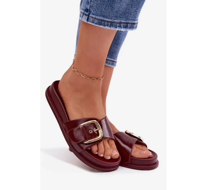 Dámské pantofle s zlatou sponou bordové model 21954716 - Boto