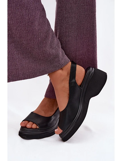 Kožené sandály na platformě Vinceza 66936 Černé