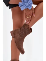 Dámske členkové topánky na plochom podpätku s ažurovým vzorom S.Barski - hnedé Dámske členkové topánky na plochom podpätku s ažurovým vzorom S.Barski - hnedé