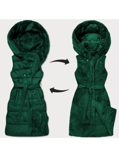 Tmavo zelená obojstranná vesta z páperia a kožušiny (P3-6035-33)