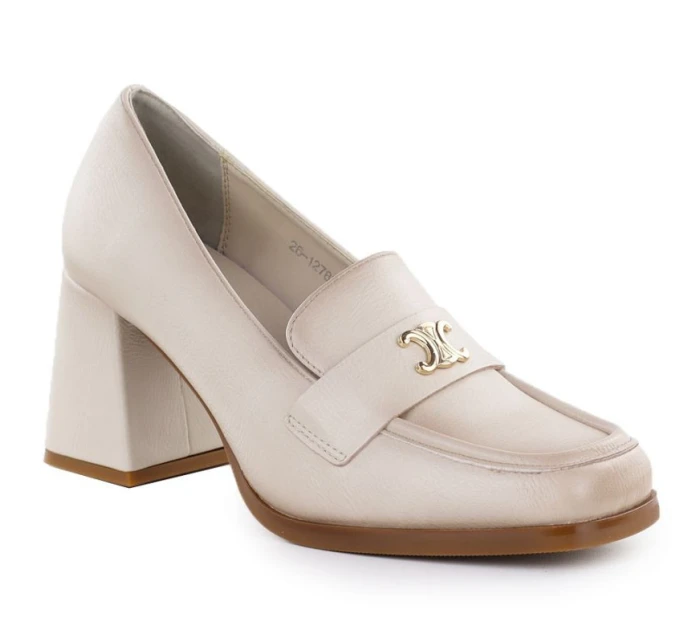 Dámske mokasíny na podpätku béžové Potocki SZ12783