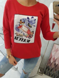 Blúzka s grafikou 3D Watch červená