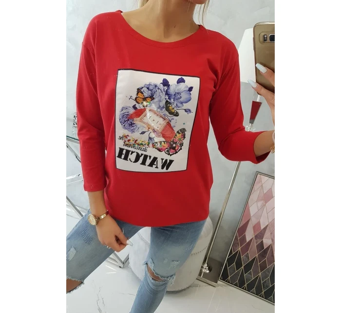 Halenka s grafikou 3D Watch červená