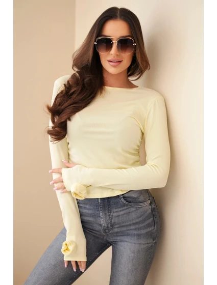 Dámská pruhovaná blůza se po žlutá model 22103422 - K-Fashion