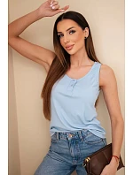 Dámská žebrovaná halenka na ramínkách s knoflíkem modrá