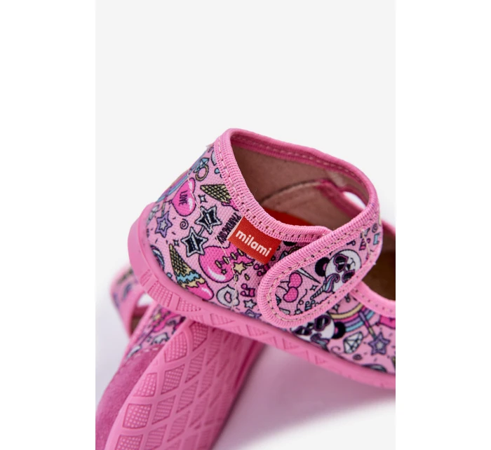 Dětské pantofle na suchý zip s růžové model 21682694 - Milami